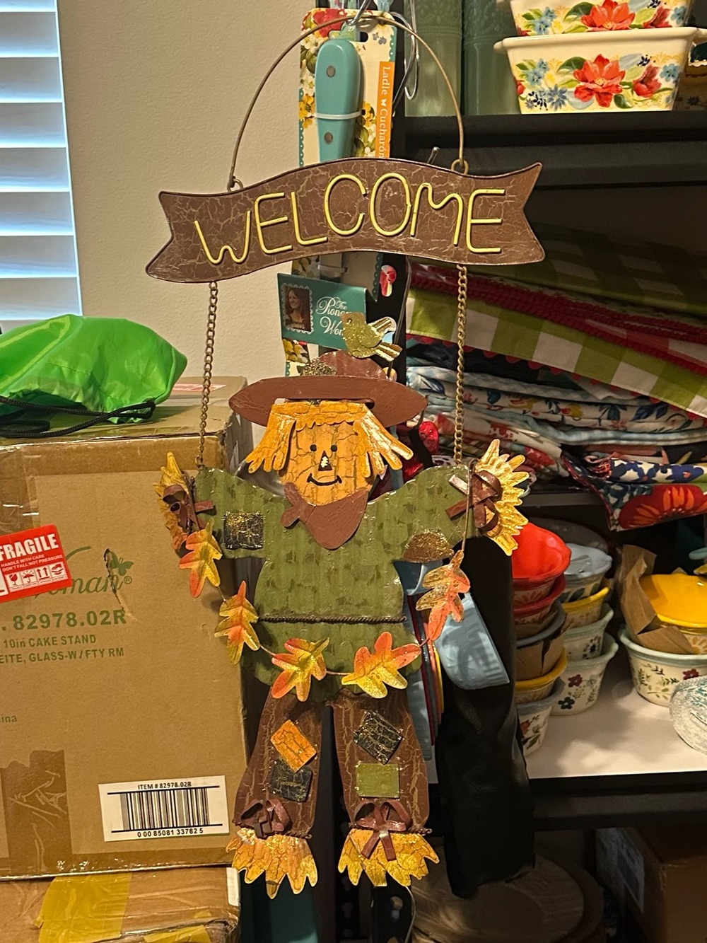 Welcome Sign Fall Autumn Cute metal Scarecrow check him out!